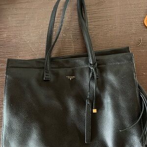 Tahari Black Leather Tote Bag with Classic Design